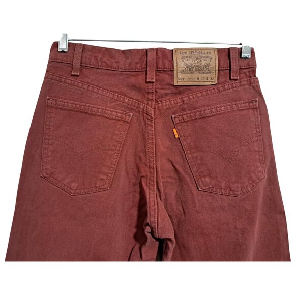 Vintage 90s Levis 555 Orange Tab Relaxed Straight Jeans 30x32 Rust Red USA - Picture 8 of 10